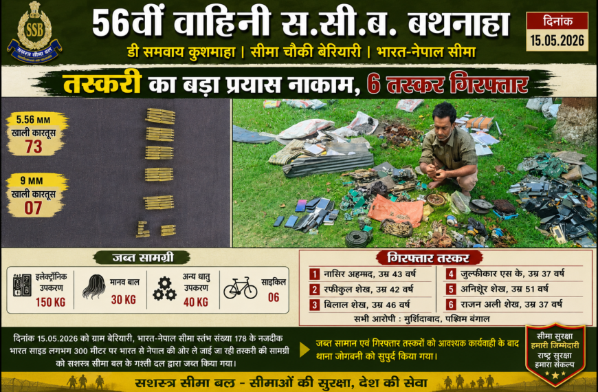 अररिया/ एसएसबी ने बेरियारी बॉर्डर पर तस्करी का प्रयास किया नाकाम : 6 तस्कर गिरफ्तार