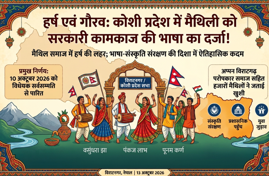 बिराटनगर/ कोशी प्रदेश में मैथिली को सरकारी कामकाज की भाषा का दर्जा, मैथिल समाज में हर्ष की लहर